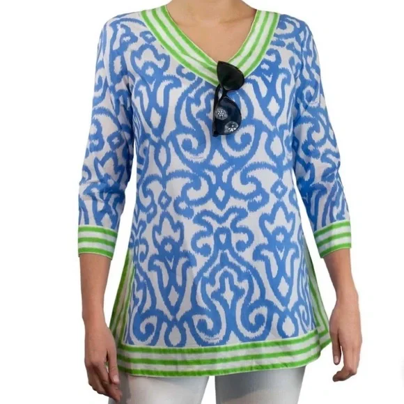 Gretchen Scott Designs Green and Blue Tunic - Picture 1 of 10